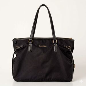 Calvin Klein Abigail Nylon Tote Bag Black & Gold Organizational Work Laptop Bag